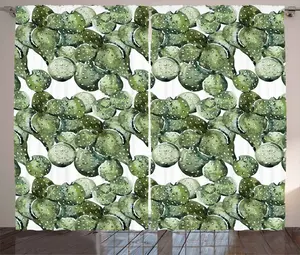 Штора ABAKUHAUS "Кактус в деревенском стиле", акварельное изображение растения опунция, присборенная штора для спальни с петлями и крючками, 280 x 225 см, цвет "Белый зеленый" Abakuhaus