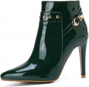 Женские ботильоны на высоком каблуке Alyaafifa с заостренным носком, модель Stiletto, из лакированной кожи, с закрытым носком и молнией, элегантные сексуальные ботинки для вечеринок и мероприятий, Solid - Dark Green