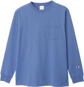 Мужская футболка с длинным рукавом Champion C3-W401Z, круглый вырез, 100% хлопок, карман, базовая модель, синий