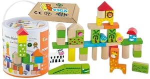 ДЕРЕВЯННЫЕ БЛОКИ ДЛЯ ЗООПАРКА, простые традиционные обычные VIGA, высокое качество, 50 шт., ведро, 2+ игрушка Монтессори PakaNiemowlaka
