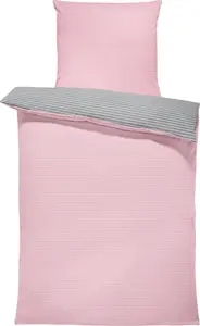 Комплект постельного белья в полоску, двухсторонний, современный стиль, пододеяльники из хлопкового перкаля, размер: 4 шт., 155x220 см, цвет: розовый/антрацитовый One-Home