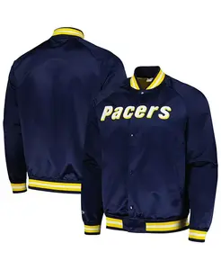 Мужская синяя куртка Indiana Pacers Hardwood Classics Throwback Wordmark с рукавом реглан и полной застежкой на кнопки Mitchell & Ness