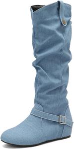 Женские ботинки средней длины с плоской подошвой, низкий клин, стиль Ренессанс, удобные повседневные ботинки, зимние ботинки на пуговицах Generic, Light Bule