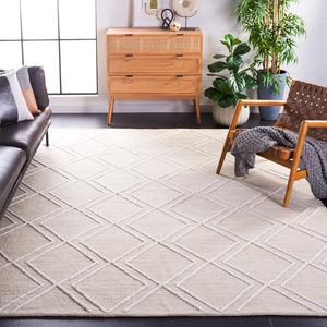 Ковер SAFAVIEH, 244 x 305 см, - коллекция Kilim - большой - Natural & Ivory, ручной работы, деревенский бохо дизайн с ромбами, идеально для гостиной, спальни, офиса, столовой (KLM449A)