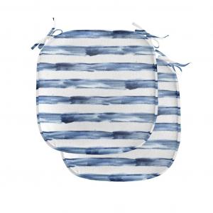 ABAKUHAUS Harbour Stripe Подушка для обеденного стула Акварельная кисть Декоративная водонепроницаемая подушка с ремнями для кухонных сидений 40 см x 40 см Упаковка из 2 шт. Midnight Blue White, белый