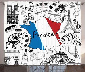 Штора в деревенском стиле Собор Парижской Богоматери от ABAKUHAUS, французская культура, присборенная тесьма для спальни с петлями и крючками, 280 x 225 см, серый многоцветный Abakuhaus