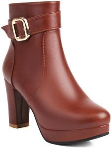 Женские ботильоны Chelsea с металлической пряжкой и молнией, средним массивным каблуком, короткие повседневные осенние ботинки JMdfcqer, Brown