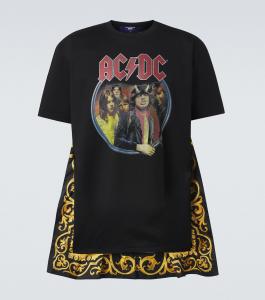 Футболка из хлопкового джерси с принтом AC/DC и капюшоном Junya Watanabe, Blk X Red/Blu/Grn