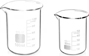 Набор из 2 мерных стеклянных стаканов объемом 50 мл и 100 мл для использования в лаборатории и на кухне BundiGlassware
