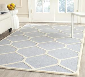 Ковер SAFAVIEH, 122 x 183 см, Cambridge Collection, Light Blue & Ivory, ручной работы, марокканский узор Trellis, шерсть, для помещений с высокой проходимостью: прихожая, гостиная, спальня (CAM144A)