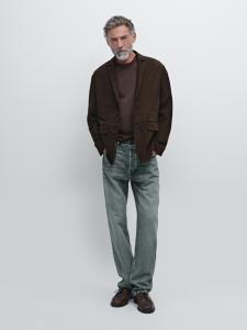 Замшевый кожаный блейзер с декоративными швами Massimo Dutti, коричневый