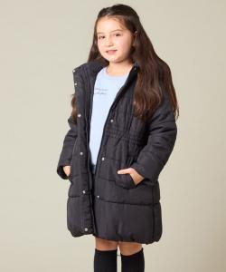 Длинное стеганое пальто приталенного силуэта с расклешенной юбкой Avv, цвет Black