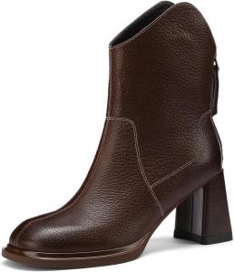 Женские ботильоны TinaCus ручной работы из натуральной кожи с отделкой пэчворк, с круглым носком, высокими устойчивыми каблуками и укороченной голенью, Brown