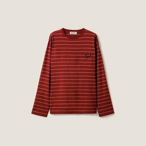 Футболка из хлопкового трикотажа с длинными рукавами MIU MIU, амарант/желтый