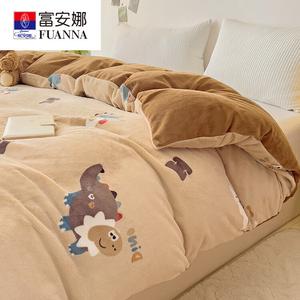 Fuanna Комплект постельного белья из 4 предметов (простыня на резинке 180 см, пододеяльник 200х230 см), велюр, дизайн Dinosaur World