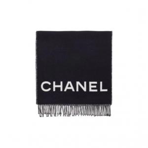 CHANEL Шерстяной вязаный шарф унисекс черный, Black
