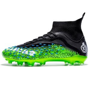 Футбольные бутсы для детей и подростков с высоким верхом, противоскользящие, анти-ударными, водонепроницаемые, легкие, амортизирующие CAMKIDS, черный/зеленый