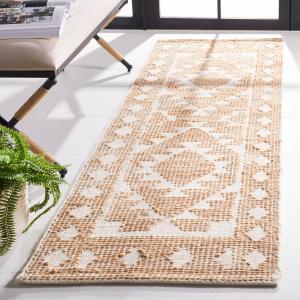 Ковер-дорожка SAFAVIEH, 69 x 244 см, Natural Fiber Collection - Ivory & Natural, ручной работы в деревенском стиле кантри бохо из джута и шерсти, идеально подходит для помещений с высокой проходимостью в гостиной, спальне (NF512A)