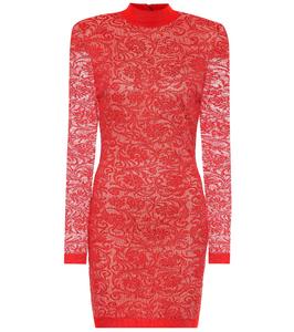 Кружевное облегающее мини-платье Balmain, Rouge