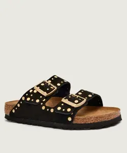 Тапочки из кожи с заклепками Arizona Narrow fit Birkenstock, черный