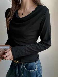 Эластичный топ с драпированным вырезом для женщин Doux Belle, цвет Black