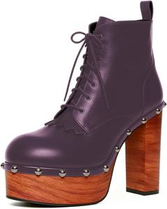 Женские ботильоны YDN с круглым носком, заклепками, на шнуровке, с массивной подошвой, универсальные для повседневных прогулок и уличного стиля, размер 4-16 US, Purple