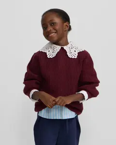 Свитер для девочки с вырезом-воротником бордового цвета Silbon