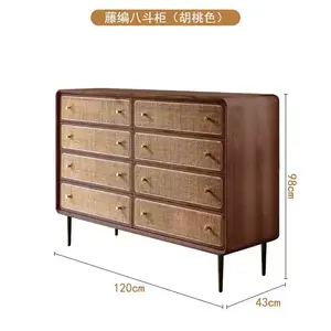 Yu Senyi Комод для гостиной из массива дерева с плетением, 8 ящиков, цвет walnut, полностью собран