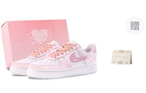Nike Кроссовки Air Force 1 Spring River Flower Moon, износостойкие, низкие, для скейтбординга, женские, белые, розовые
