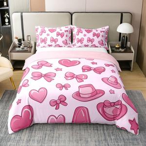 Erosebridal Хлопковый комплект постельного белья с розовым бантом в стиле вестерн для девочек, Dark Pink