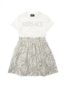 Футболочное платье с цветочным принтом Versace Kids, белый