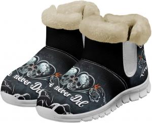 Зимние ботинки chaqlin Skull из флиса с плюшем для женщин, легкие, с противоскользящей подошвой, повседневные, на плоском каблуке, для работы, езды на велосипеде и походов, Love Skull