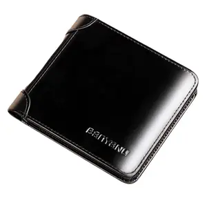 Banyanu Винтажный кошелек для монет и карт из натуральной кожи, Black-Trifold Style (Oil Wax Top Grain Cow Leather) Anti-Skimming