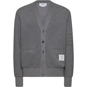 Хлопковый кардиган с v-образным вырезом THOM BROWNE, серый