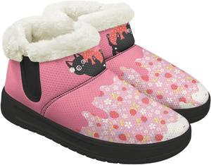 Женские зимние теплые сапоги с меховой подкладкой Удобные зимние ботинки для женщин Широкая колодка Ботильоны с нескользящей подошвой для походов Chririnla, Strawberry Black Cat