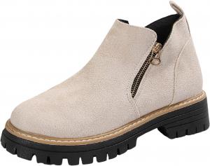 Женские ботильоны на платформе, ретро замша, массивный каблук-блок, боковая молния, округлый носок, рифленая подошва, мягкая стелька, короткие ботинки, стильные, удобные, нарядные, легкие, нескользящие ZSpzx, Beige