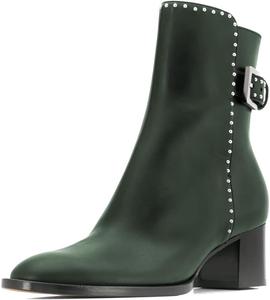 Женские ботильоны XYD с массивным каблуком, круглым носком, заклепками, на молнии сзади и ремешком с пряжкой, повседневные офисные туфли, Green