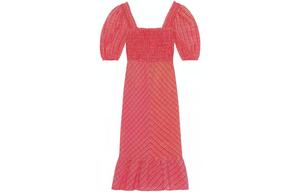 GANNI Красное женское платье с короткими рукавами