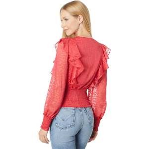 Топ BCBGMAXAZRIA Printed Woven V-Neck Top, цвет Scarlet