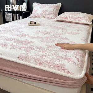 Yalu Простыня на резинке 150х200 см из молочного бархата, 3 предмета, цвет Yunsi Muxiang Pink