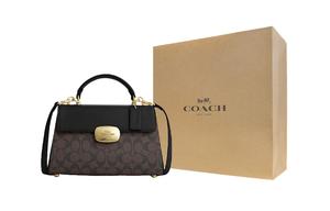 COACH Искусственная кожа с натуральной кожаной наплечная сумка через плече сумка женская коричнево-черная