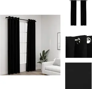 Плотные шторы с люверсами, под лен, 2 шт., черные, 140 x 225 см - Шторы и портьеры vidaXL