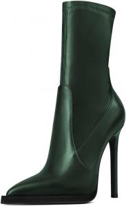 Женские ботильоны Zszszsu с носком зауженной формы, свободной посадкой, на высоком каблуке-стилетто, с платформой, средней высоты, с резиновым подъемом, для платья, осенние праздничные туфли, размеры 4-16 US, Dark Green