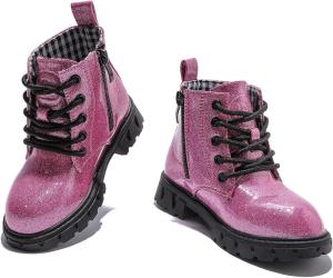 Ботинки WUIWUIYU для мальчиков и девочек, военные, водонепроницаемые, на молнии, для походов, короткие ботильоны, пустынные мотоциклетные ботинки, Rose Red(Glittery)