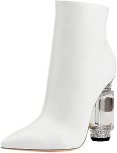 Женские ботильоны FSJ с острым носком, кристаллами, массивным каблуком и боковой молнией, блестящие, повседневные, модные, осенние, размеры US 4-15, White 1
