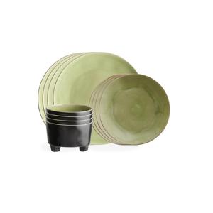 КОМПЛЕКСНЫЙ НАБОР «РИВЬЕРА» (черный, шалфейно-зеленый), 12 предметов, на 4 персоны Costa Nova, черный/шалфейно-зеленый