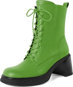 Женские боевые ботинки SAMMITOP на шнуровке, укороченные ботильоны с низким каблуком, массивной платформой, круглым носком и высотой каблука 2,5 дюйма, Olive Green