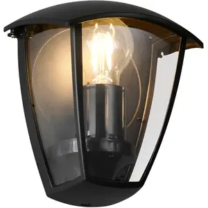 Внешний настенный светильник TRIO Leuchten VENTA, наружное освещение стены дома, исключая 1x E27 макс. 10 Вт, IP44, E27 1 шт., настенный светильник для сада и террасы, алюминий с прозрачным пластиковым абажуром Trio Leuchten, Schwarz matt