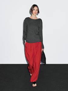 Свитер с вырезом-лодочкой из смесовой шерсти Massimo Dutti, антрацитово-серый