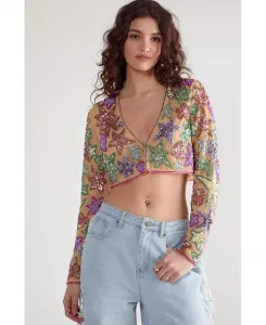 Женская укороченная куртка с декором в виде звезд и сердец Nasty Gal, коричневый/бежевый